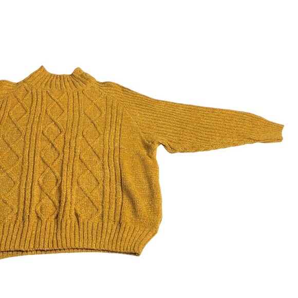 Vintage Bugia Sweater L Yellow Fisherman Cable Knit Wool Blend Mock Neck Italy - Picture 8 of 16